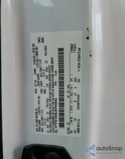 2018 Ford F150 Super Cab z USA, uszkodzony, nr VIN 1FTFX1E58JKF05662